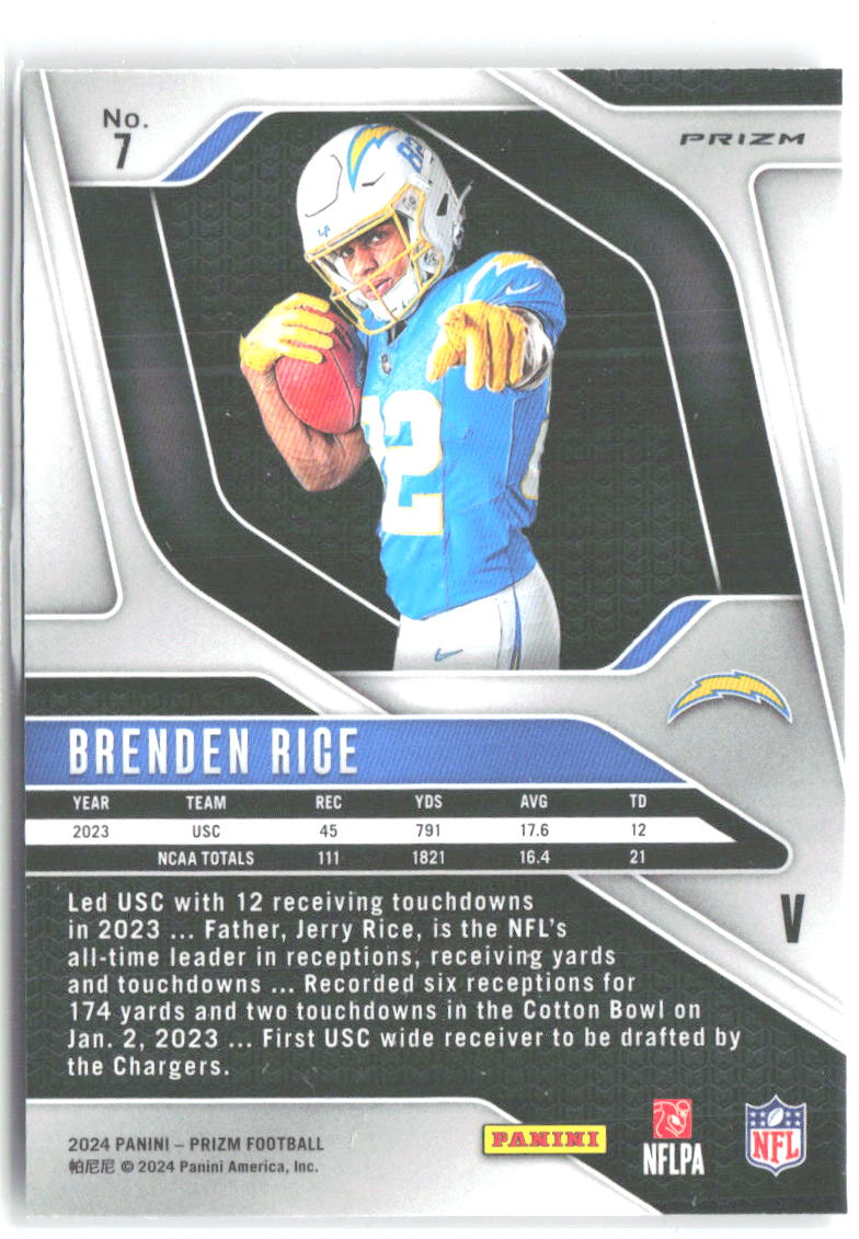 Brenden Rice Rookie Variations Silver Prizm Panini Prizm 7 NM