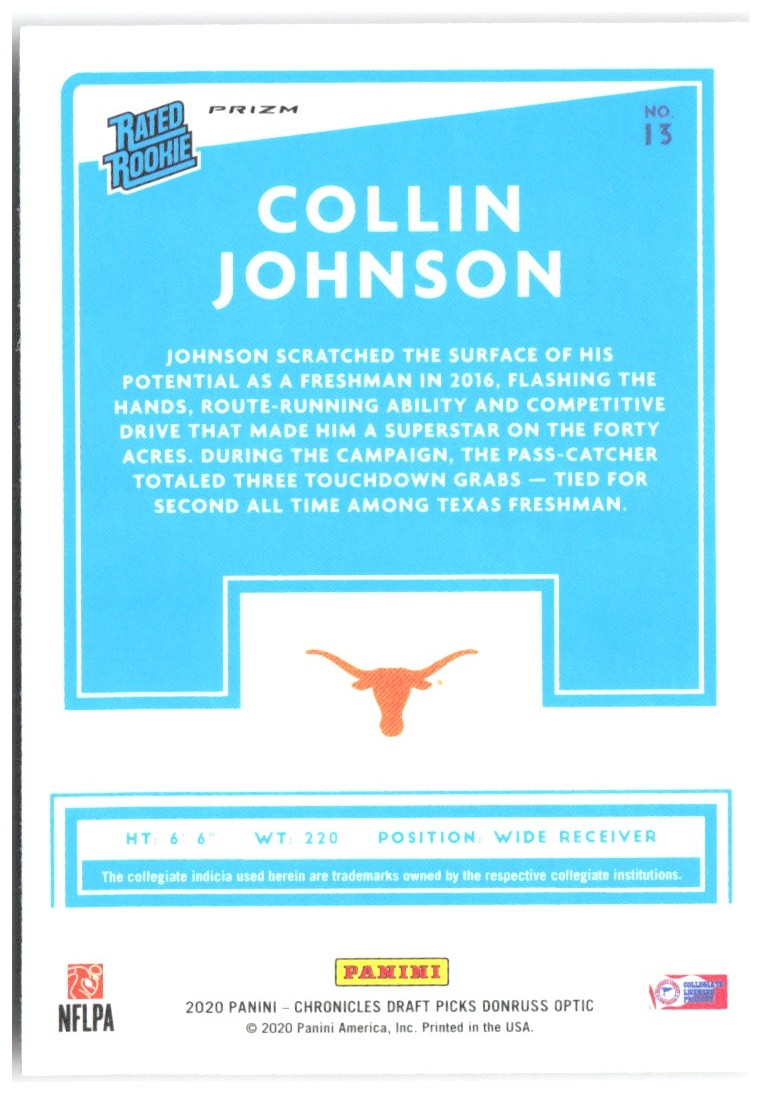 Collin Johnson Chronicles Draft Picks Optic Rated Rookies Red 13 2020 Longhorns