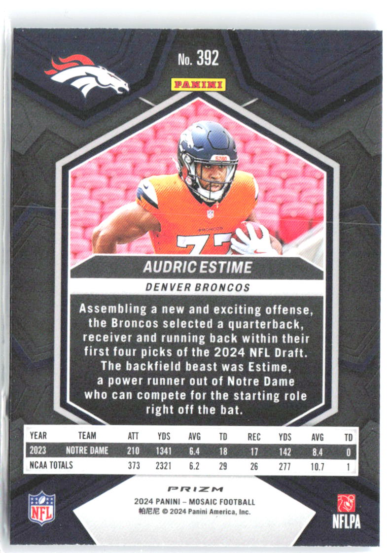 Audric Estime Panini Mosaic - Mosaic Reactive Blue 392 2024 Denver Broncos