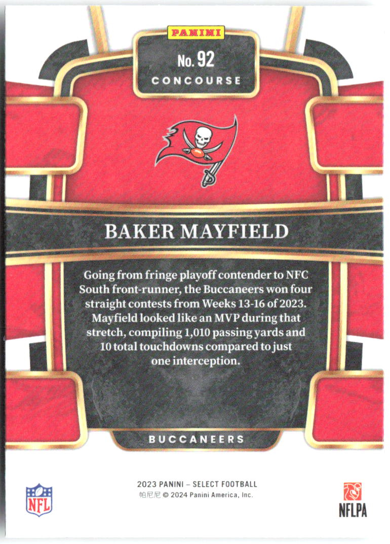 Baker Mayfield Panini Select 92 2023 Tampa Bay Buccaneers