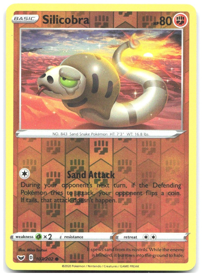Silicobra 107 Reverse Holo Common SWSH01 Sword & Shield Base Set 107/202 NM