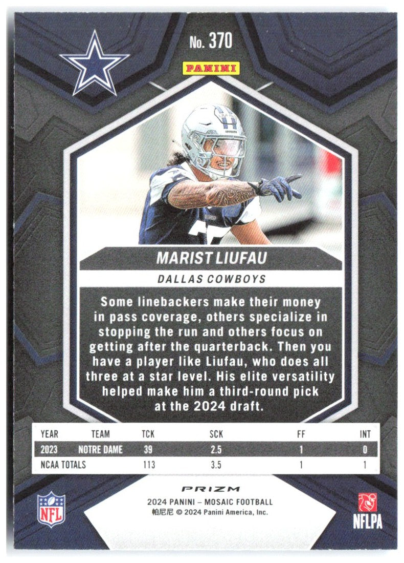 Marist Liufau Panini Mosaic - Mosaic Reactive Blue 370 2024 Dallas Cowboys