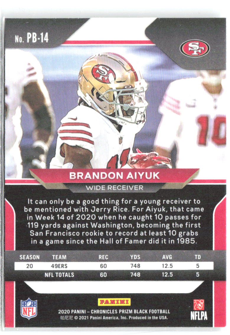 Brandon Aiyuk Panini Chronicles - Prizm Black PB-14 2020 San Francisco 49ers