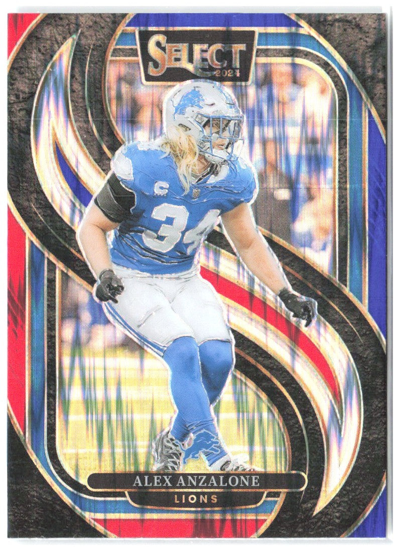 Alex Anzalone Panini Select - Red & Blue Prizm Shock 104 2024 Detroit Lions