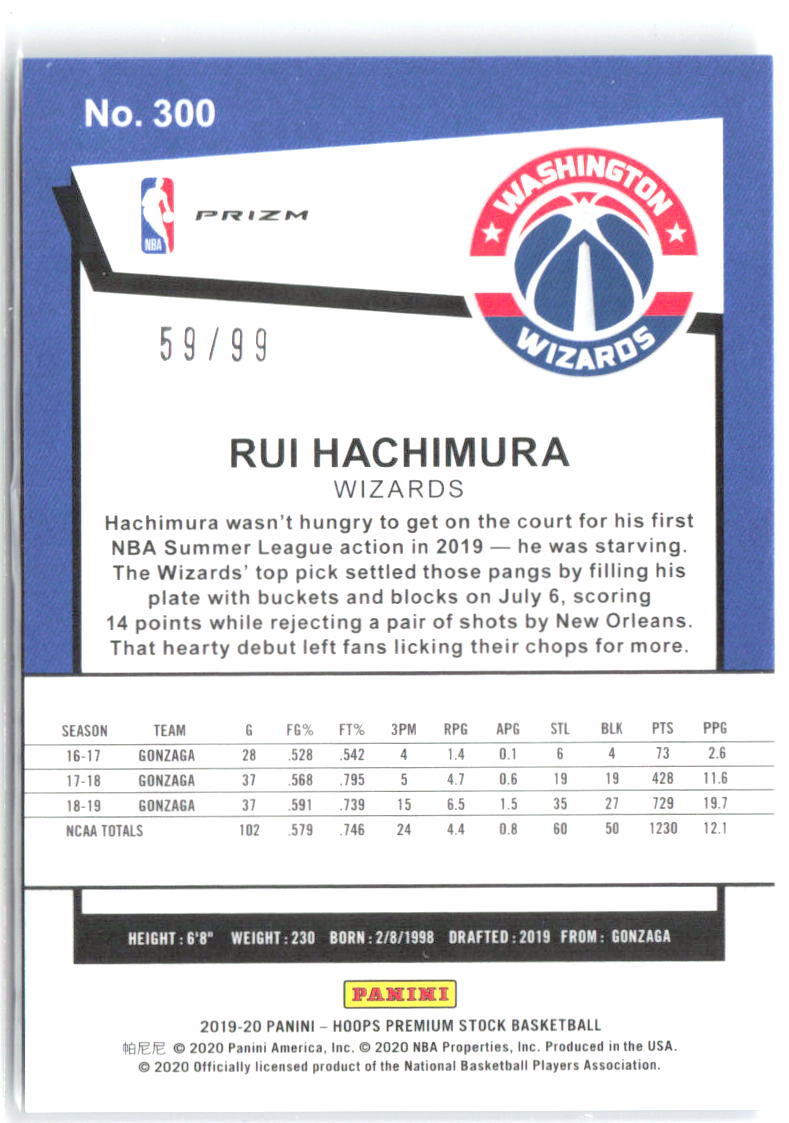 Rui Hachimura Hoops Premium Stock - Prizms Blue Mojo 300 2019-20 Wizards /99