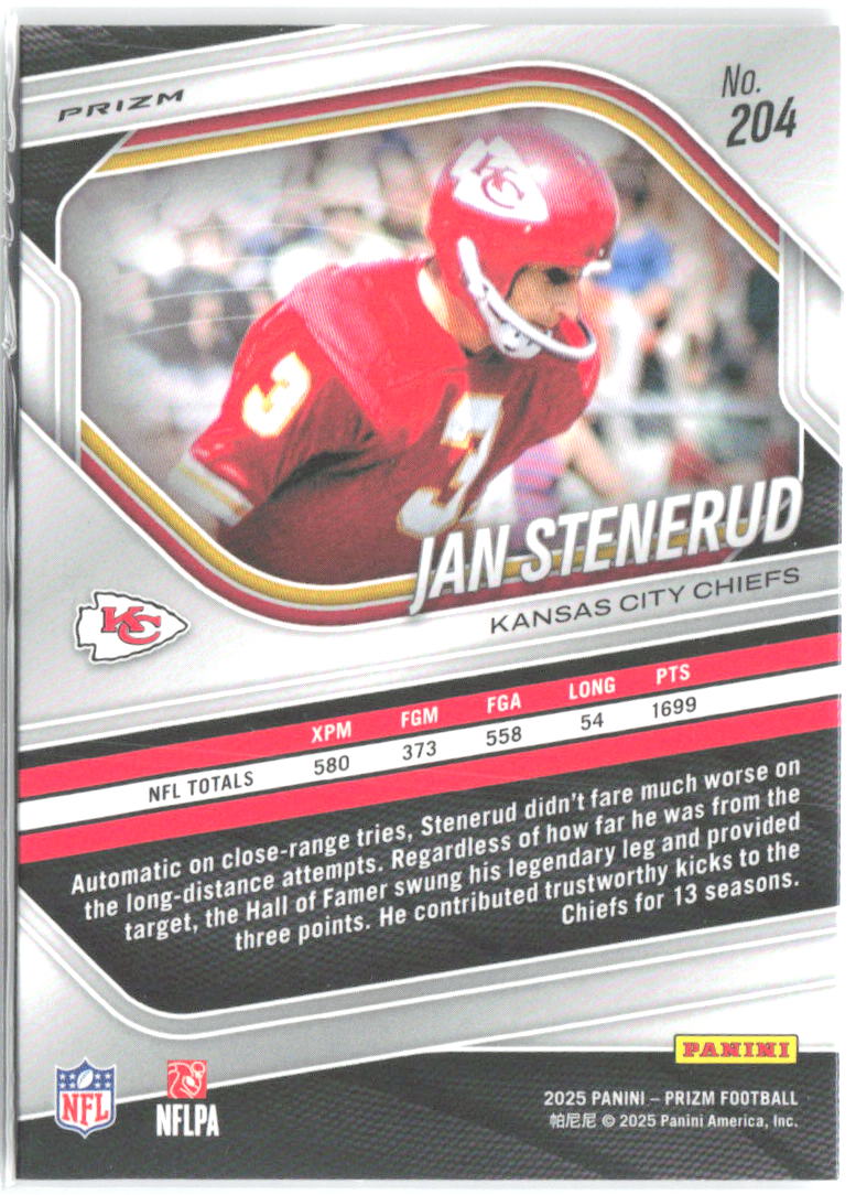 Jan Stenerud Panini Prizm - Lazer 204 2025 Kansas City Chiefs