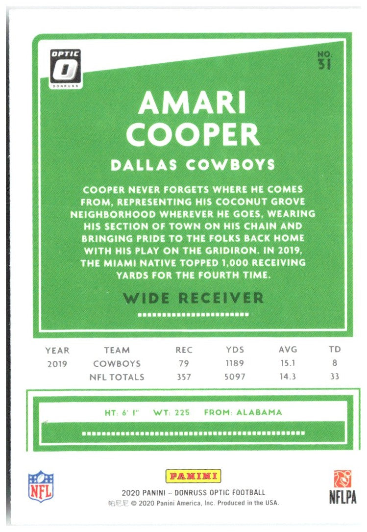 Amari Cooper Donruss Optic 31 2020 Dallas Cowboys