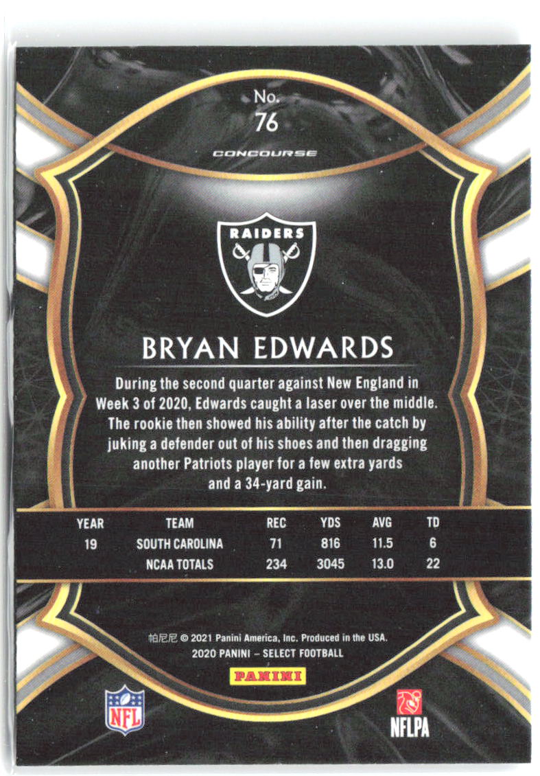 Bryan Edwards Panini Select 76 2020 Las Vegas Raiders RC