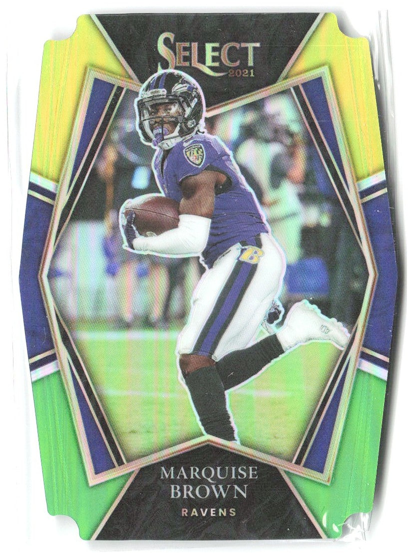 Marquise Brown Select - Green and Yellow Prizm Die Cut 105 2021 Baltimore Ravens