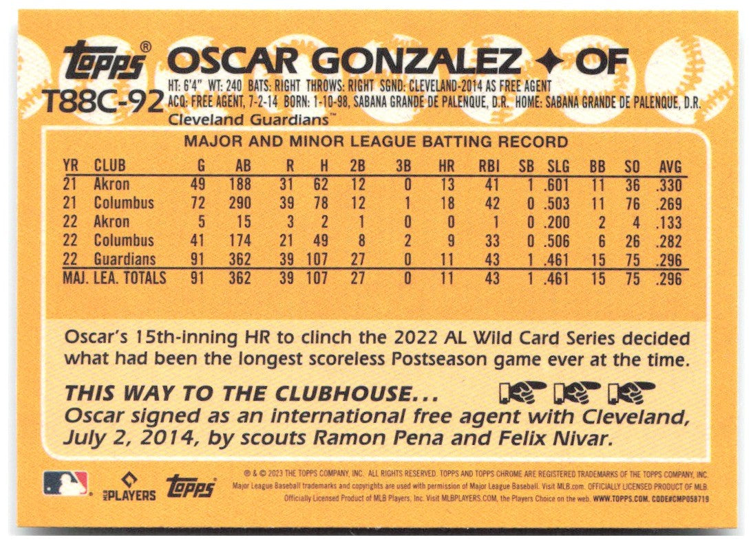 Oscar Gonzalez 1988 Topps 35th Chrome (Series One) T88C-92 2023 Guardians