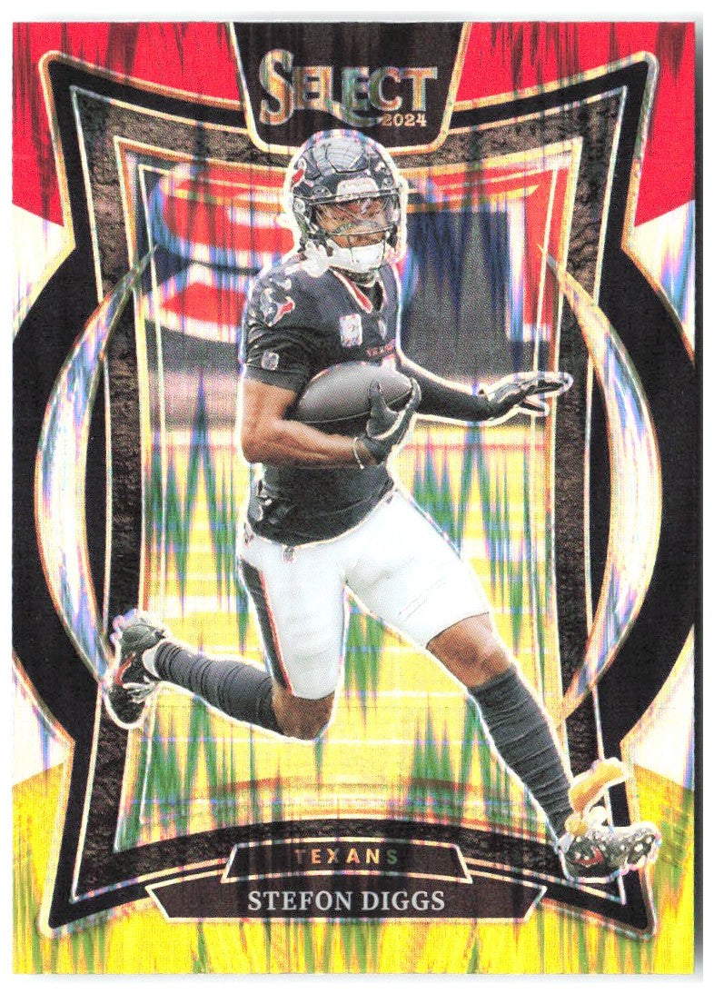 Stefon Diggs Panini Select - Red & Yellow Prizm Shock 94 2024 Houston Texans