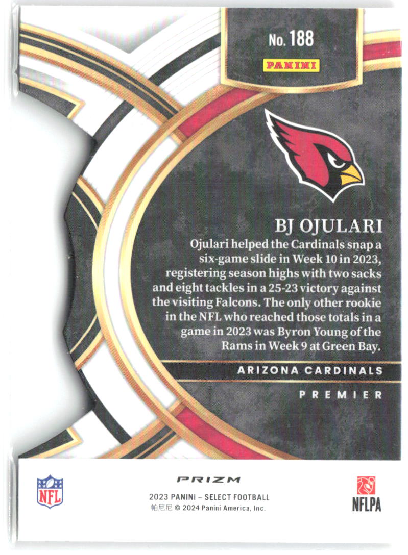 BJ Ojulari Select - Red and Yellow Prizms Die Cuts 188 2023 Arizona Cardinals