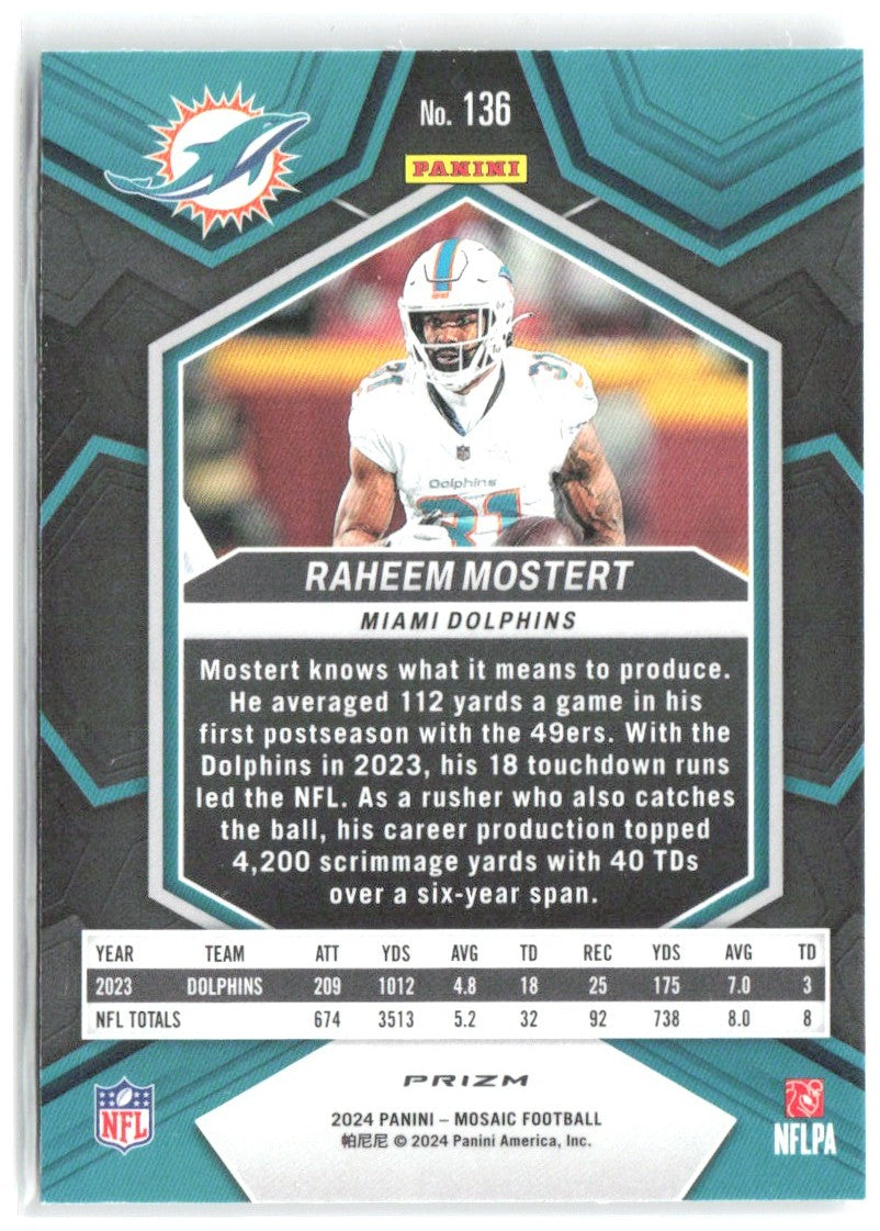 Raheem Mostert Panini Mosaic - Silver 136 2024 Miami Dolphins