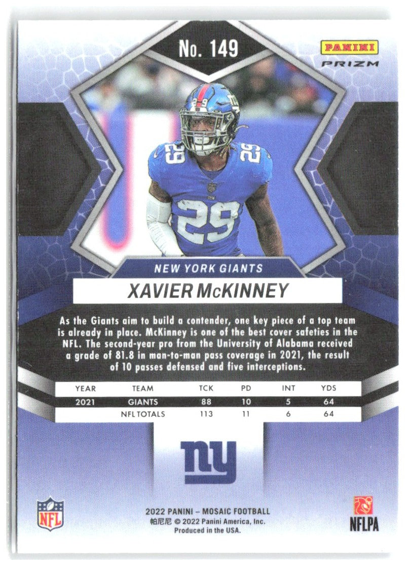 Xavier McKinney Panini Mosaic - Mosaic Green 149 2022 New York Giants