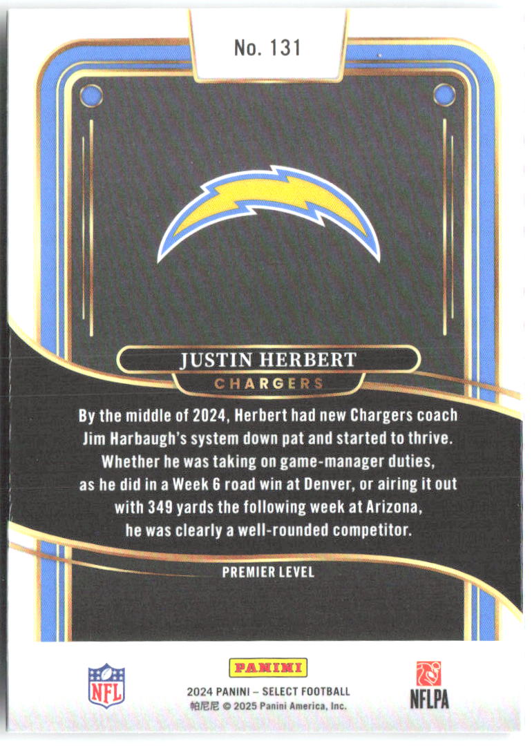 Justin Herbert Panini Select 131 2024 Los Angeles Chargers