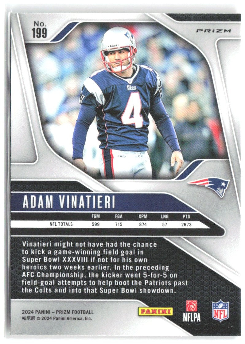 Adam Vinatieri Panini Prizm - Lazer 199 2024 New England Patriots