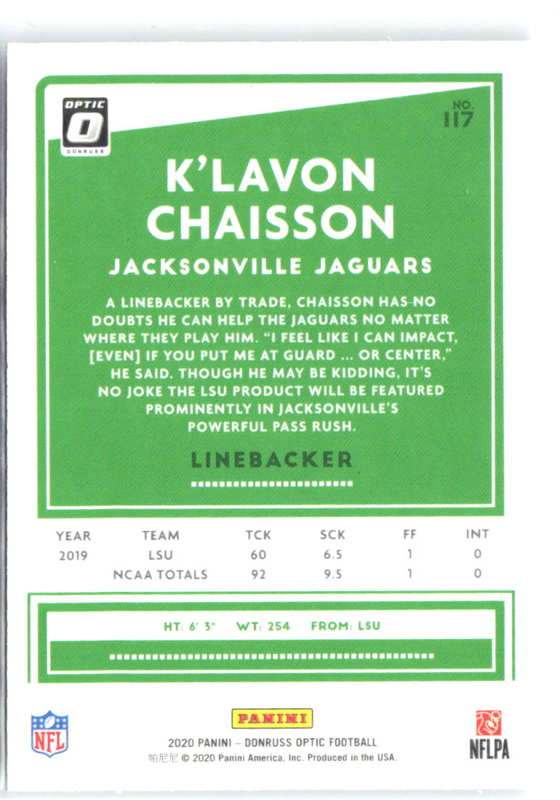 K'Lavon Chaisson Donruss Optic 117 2020 Jacksonville Jaguars RC