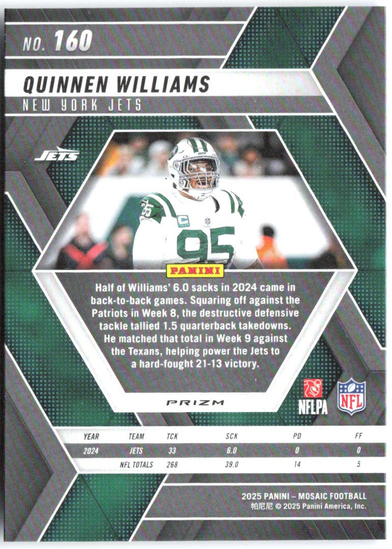 Quinnen Williams Panini Mosaic - Mosaic Reactive Blue 160 2025 New York Jets