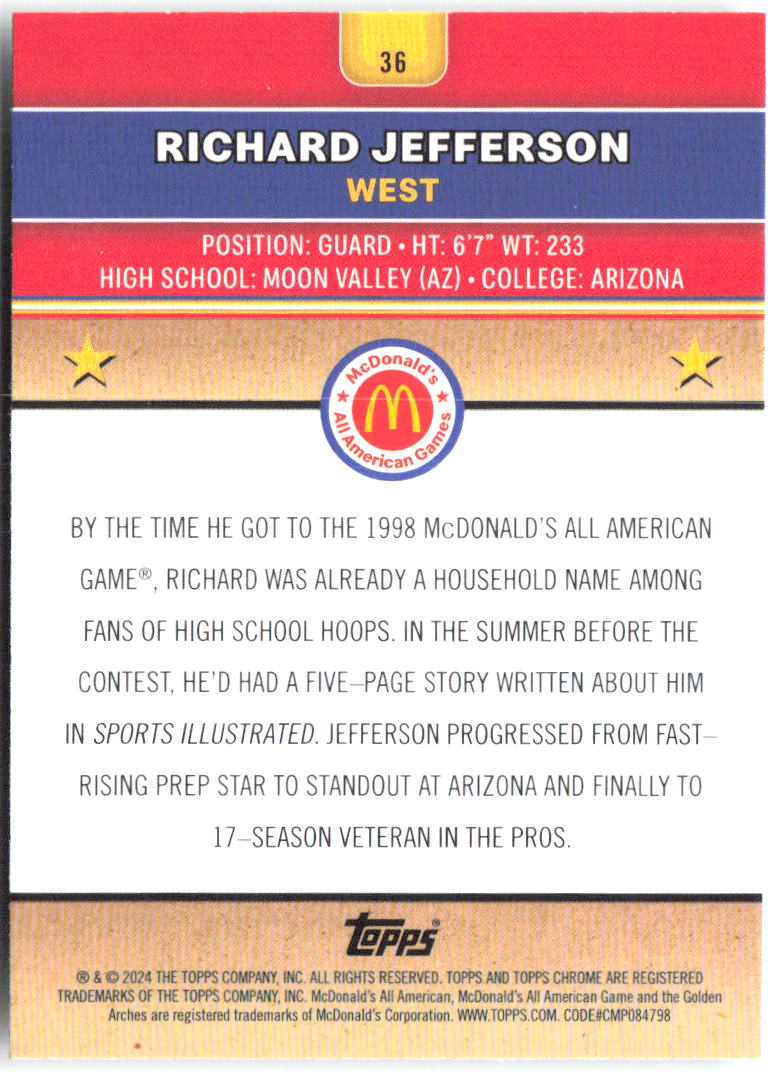 Richard Jefferson Topps Chrome McDonald's All-American 36 2024
