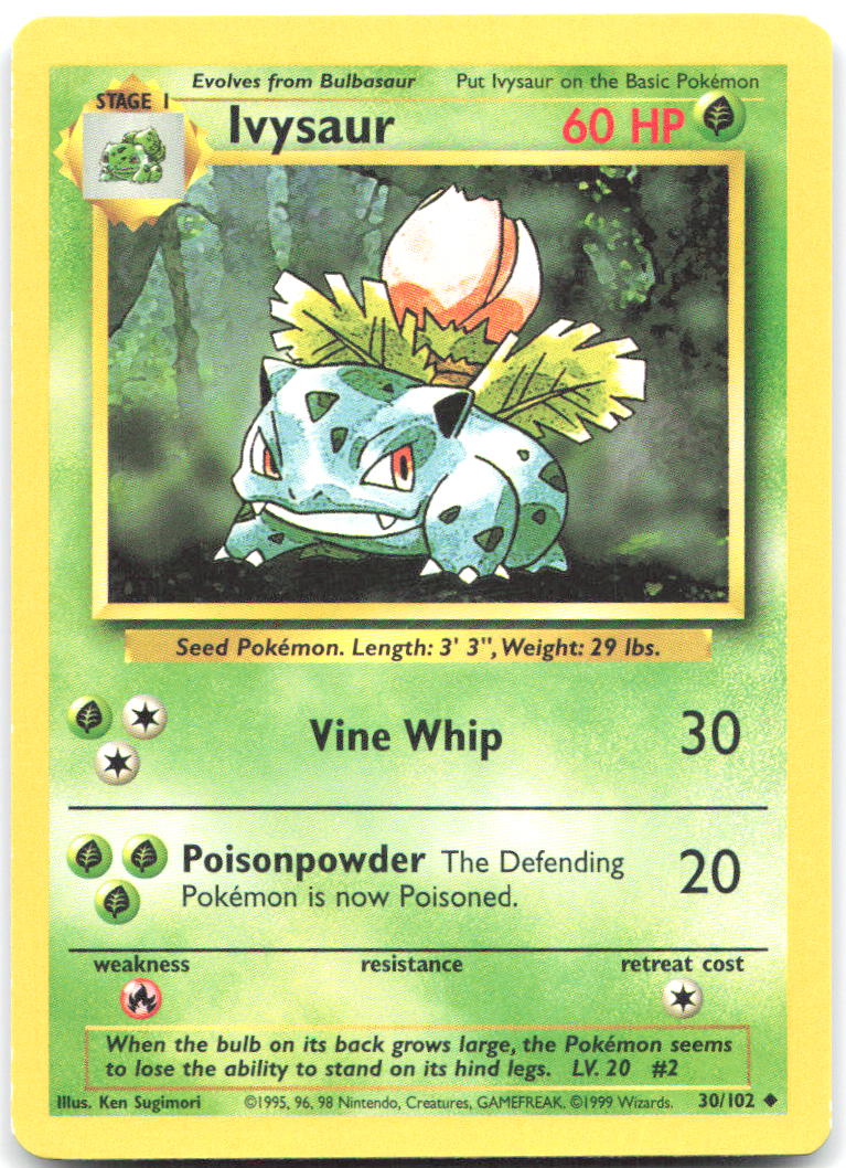 Ivysaur Uncommon Base Set 030/102 LP Ken Sugimori