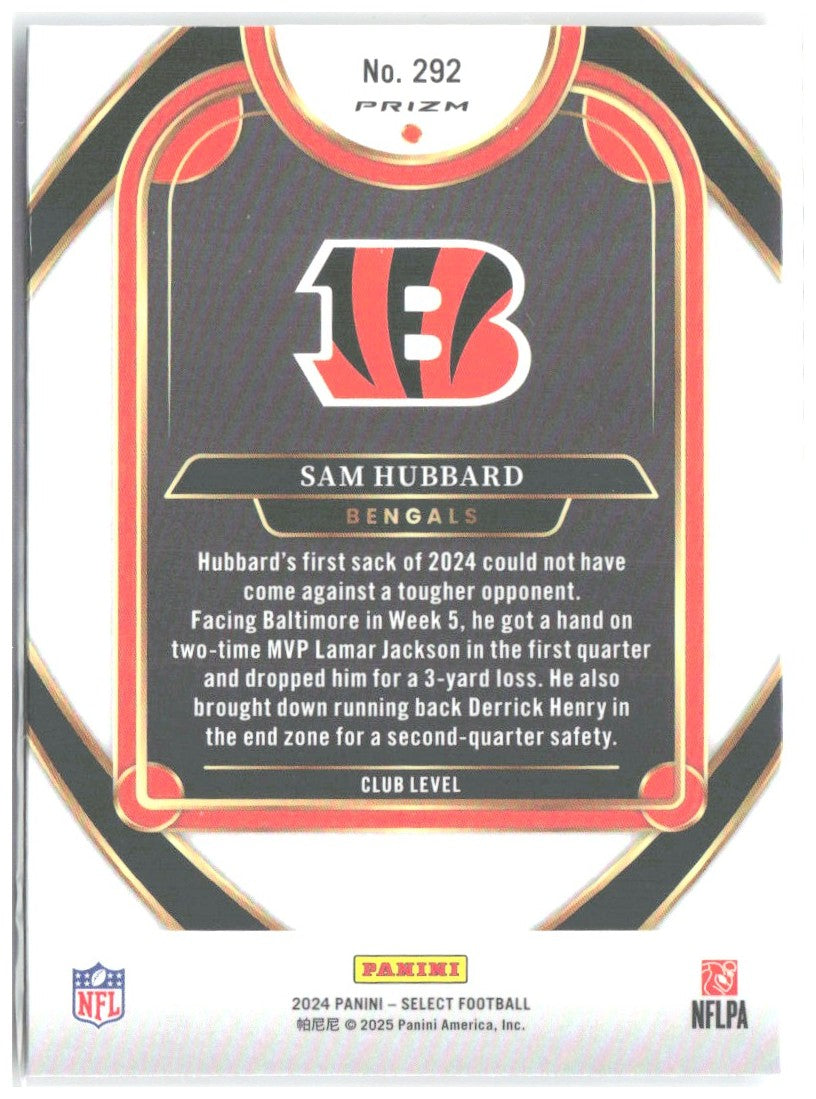 Sam Hubbard Panini Select - Red & Yellow Prizm Shock 292 2024 Cincinnati Bengals