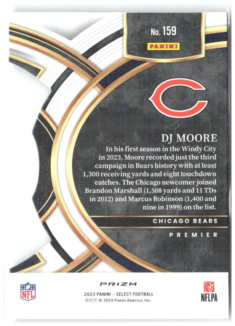 DJ Moore Panini Select - Black and Red Prizms Die Cuts 159 2023 Chicago Bears