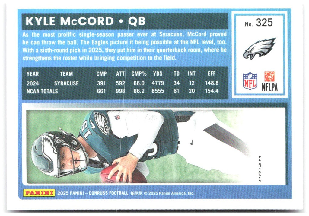 Kyle McCord Donruss - Optic Rated Rookies Pink 325 2025 Philadelphia Eagles