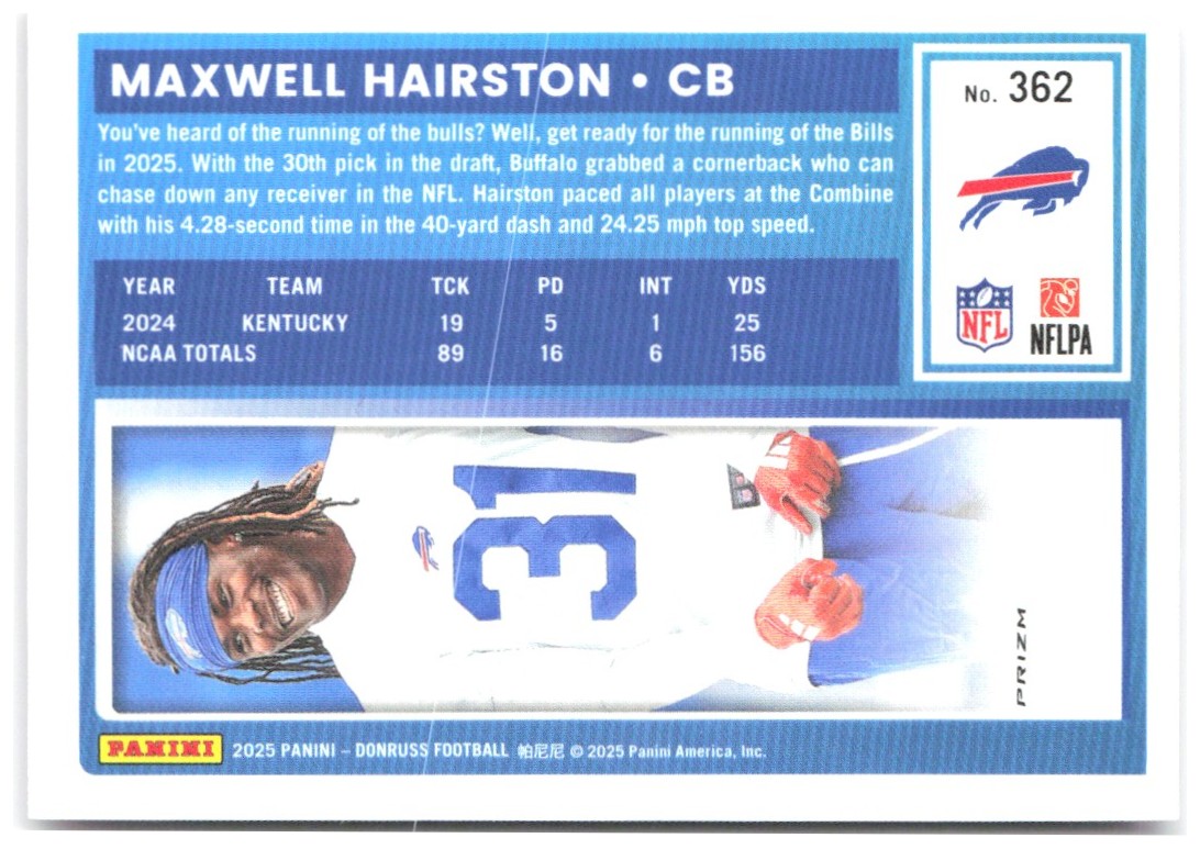 Maxwell Hairston Donruss Optic Rated Rookies Preview Pink 362 2025 Buffalo Bills