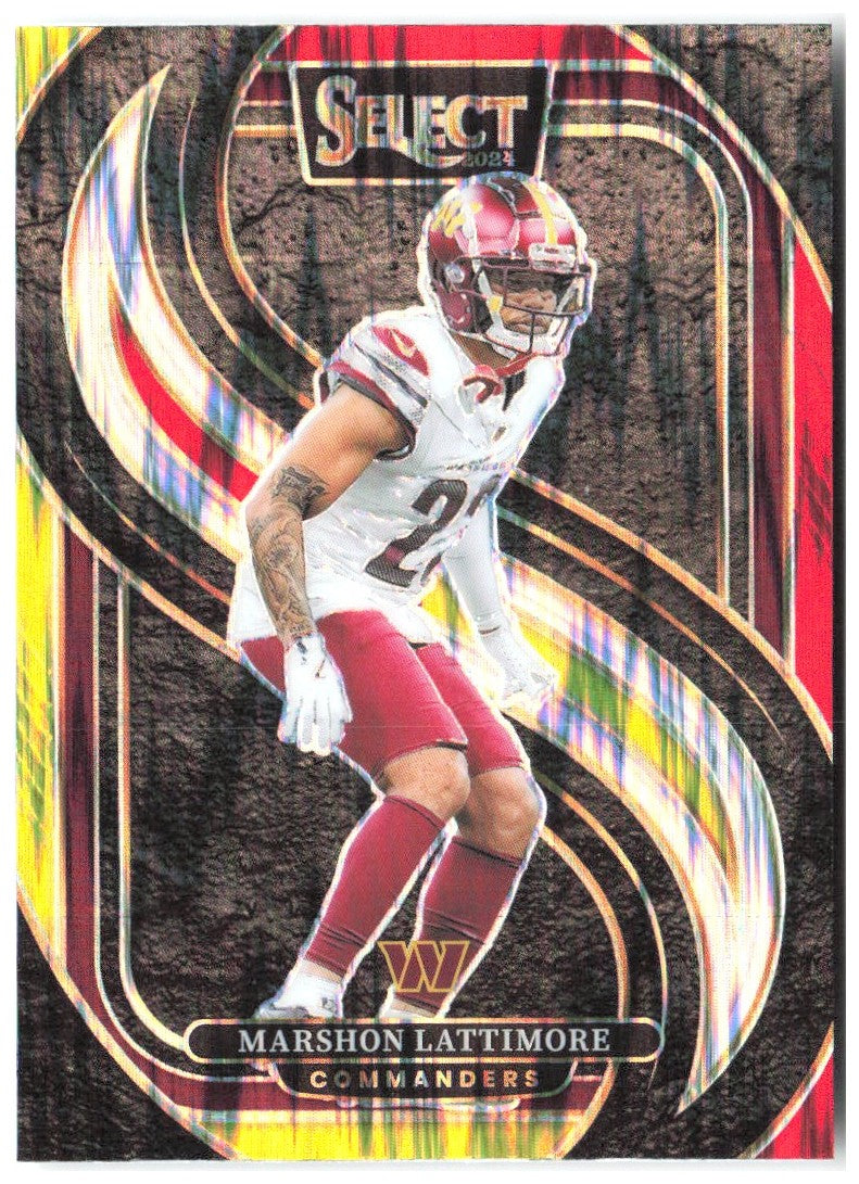 Marshon Lattimore Select Red & Yellow Prizm Shock 181 2024 Washington Commanders