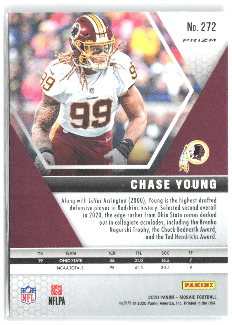 Chase Young Panini Mosaic - Prizm Reactive Blue 272 2020 Washington Redskins