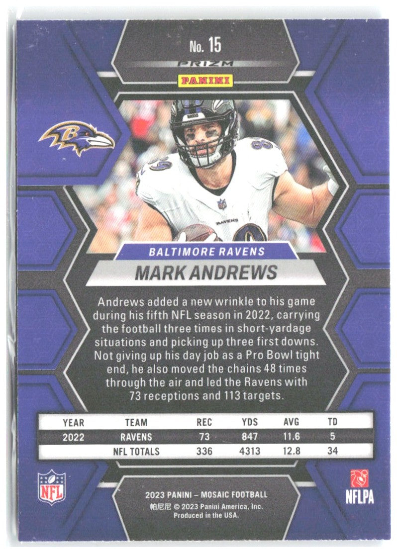 Mark Andrews Panini Mosaic - Reactive Blue Mosaic 15 2023 Baltimore Ravens