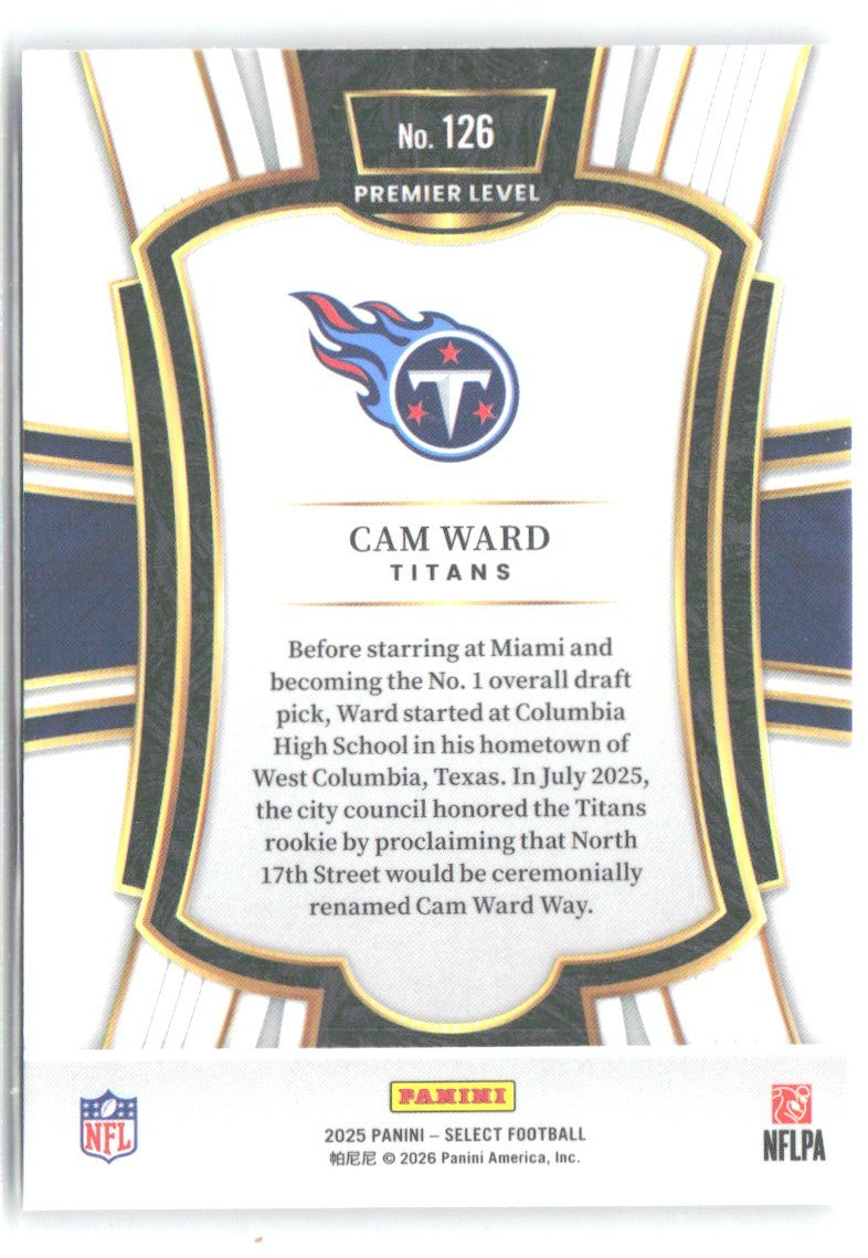 Cam Ward Panini Select 126 2025 Tennessee Titans RC