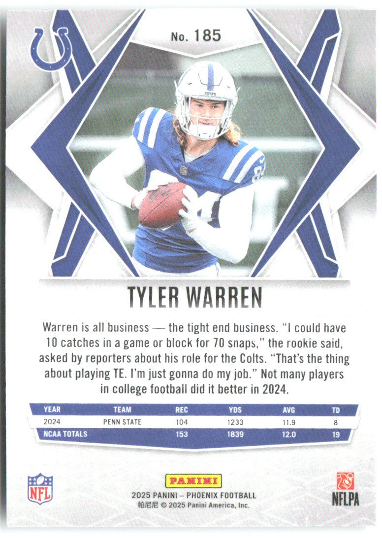 Tyler Warren Panini Phoenix - Silver Hyper Prizm 185 2025 Indianapolis Colts