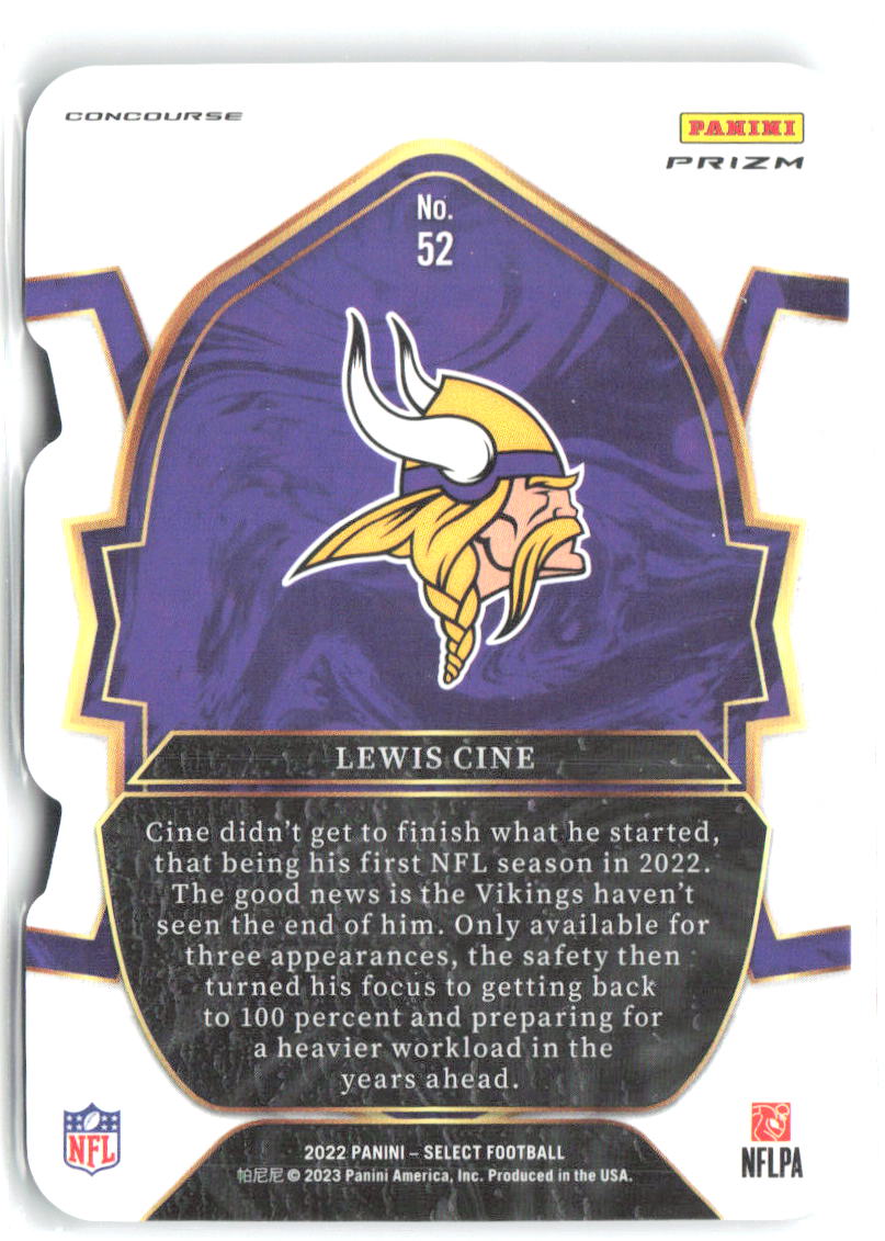 Lewis Cine Panini Select Black and Green Prizm Die Cut 52 2022 Minnesota Vikings