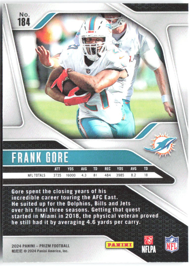 Frank Gore Panini Prizm 184 2024 Miami Dolphins