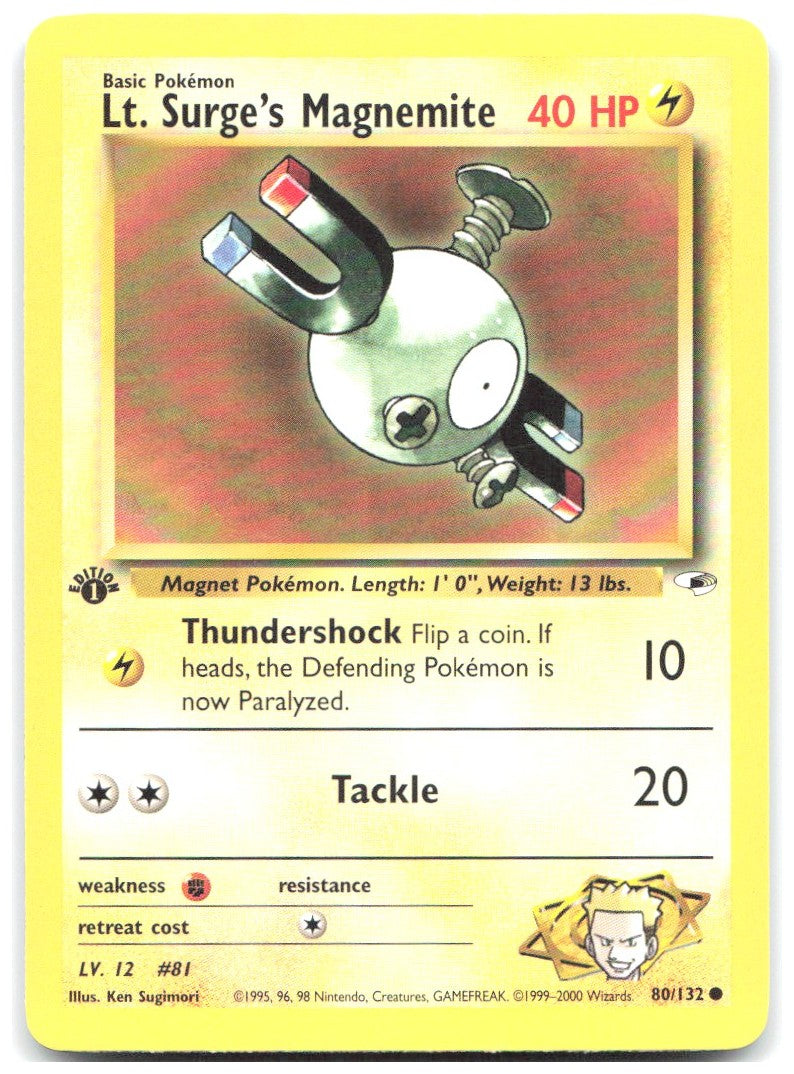 Lt. Surge's Magnemite 80 1st Edition Common Gym Heroes 080/132 NM Ken Sugimori