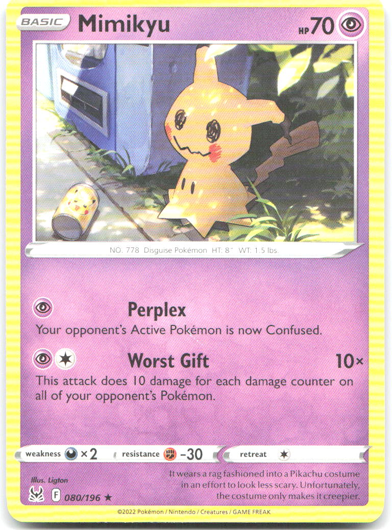 Mimikyu Rare SWSH11: Lost Origin 080/196 NM Ligton