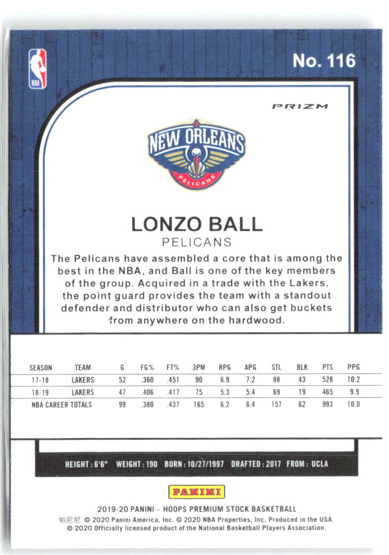 Lonzo Ball Hoops Premium Stock - Prizms Silver Laser 116 2019-20  Pelicans