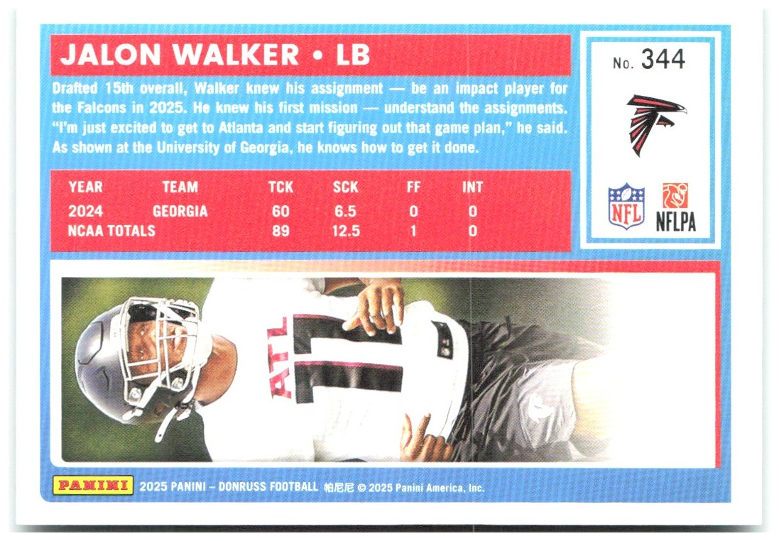Jalon Walker Donruss - Press Proofs Green 344 2025 Atlanta Falcons