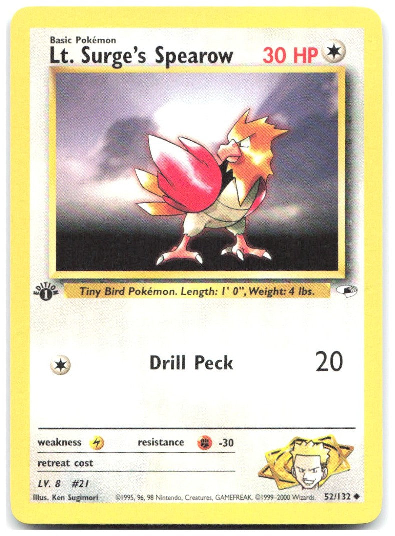 Lt. Surge's Spearow 52 1st Edition Uncommon Gym Heroes 052/132 NM Ken Sugimori