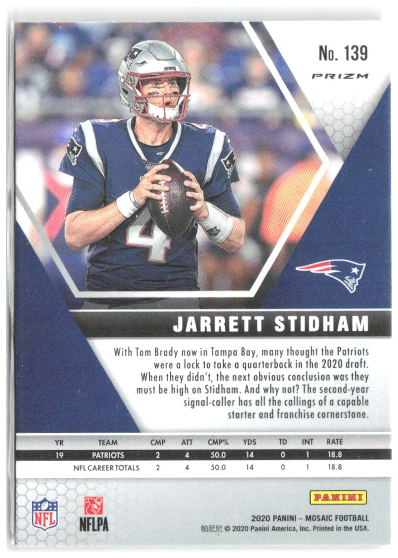 Jarrett Stidham Mosaic - Prizm Reactive Orange 139 2020 New England Patriots