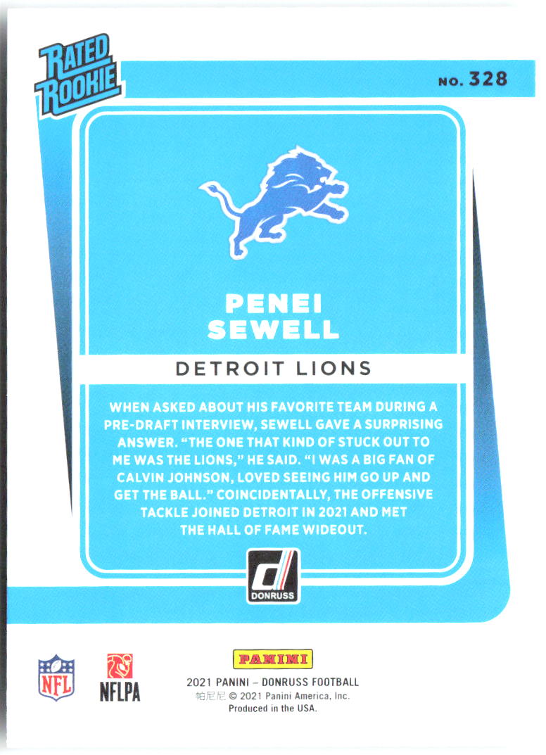 Penei Sewell Donruss 328 2021 Detroit Lions RC