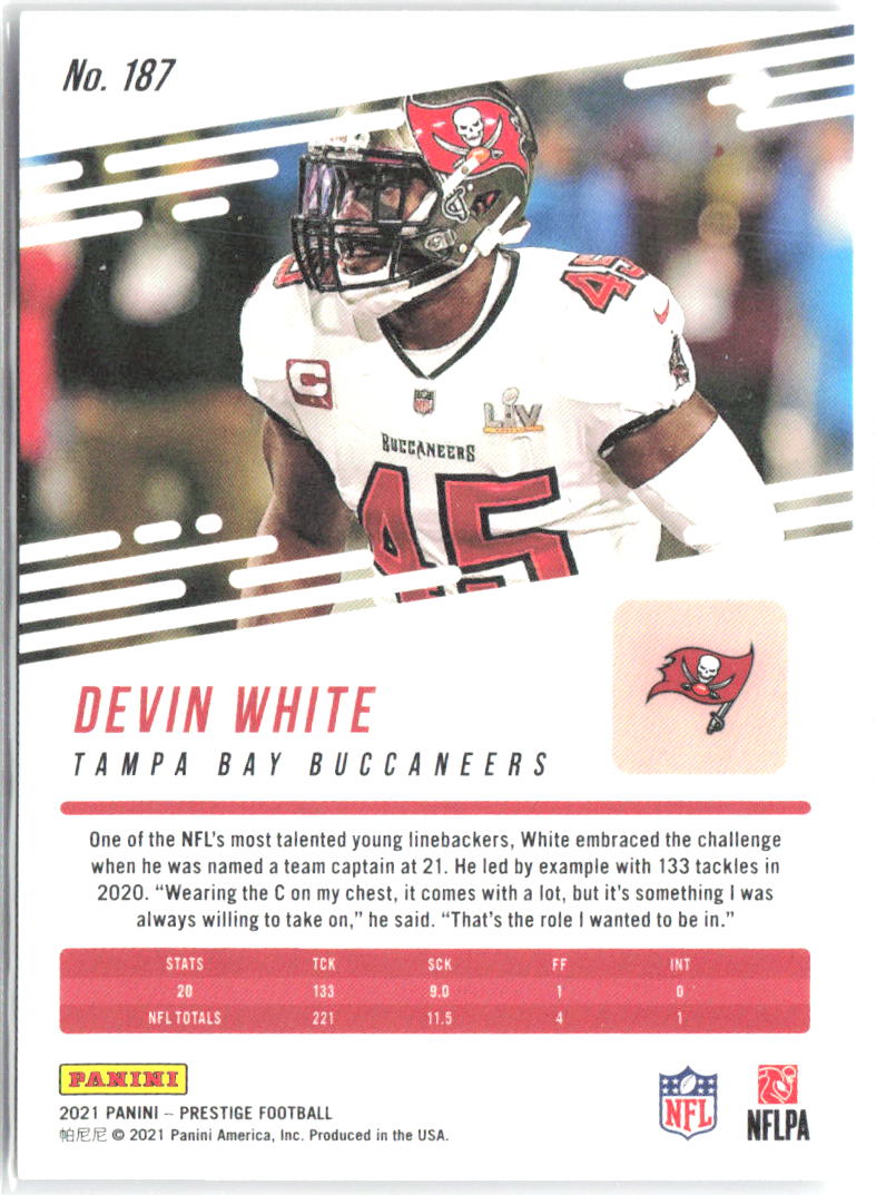 Devin White Panini Prestige - Xtra Points Diamond 187 2021 Tampa Bay Buccaneers