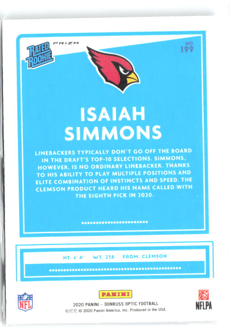 Isaiah Simmons Donruss Optic - Holo 199 2020 Arizona Cardinals
