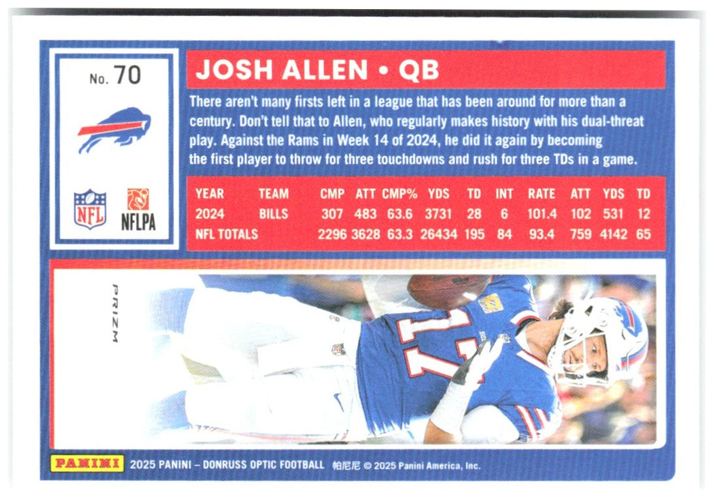 Josh Allen Donruss Optic - Holo 70 2025 Buffalo Bills