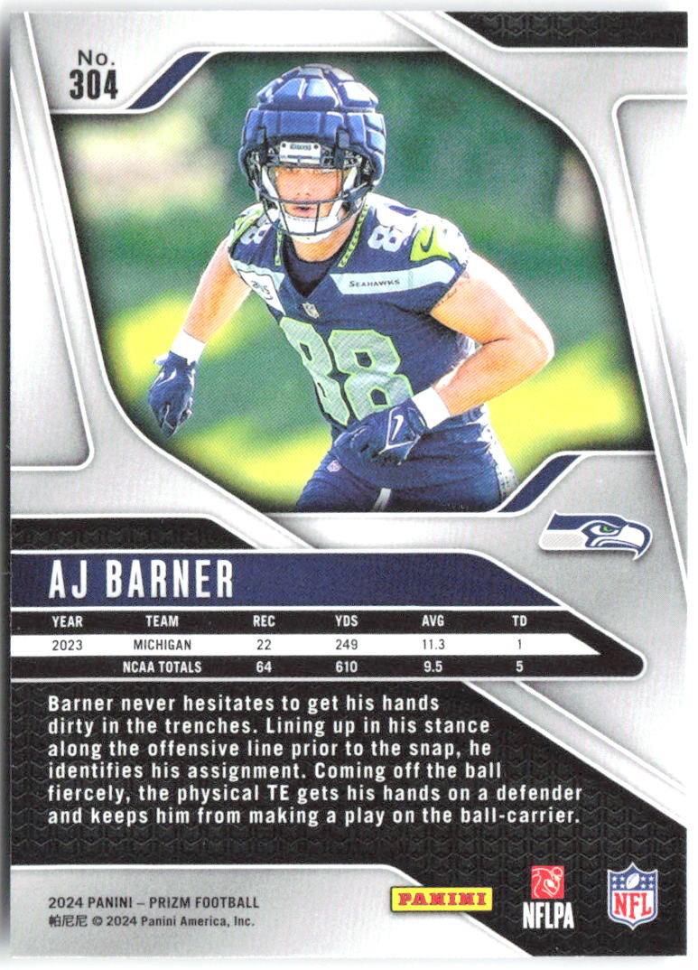 AJ Barner Panini Prizm 304 2024 Seattle Seahawks RC