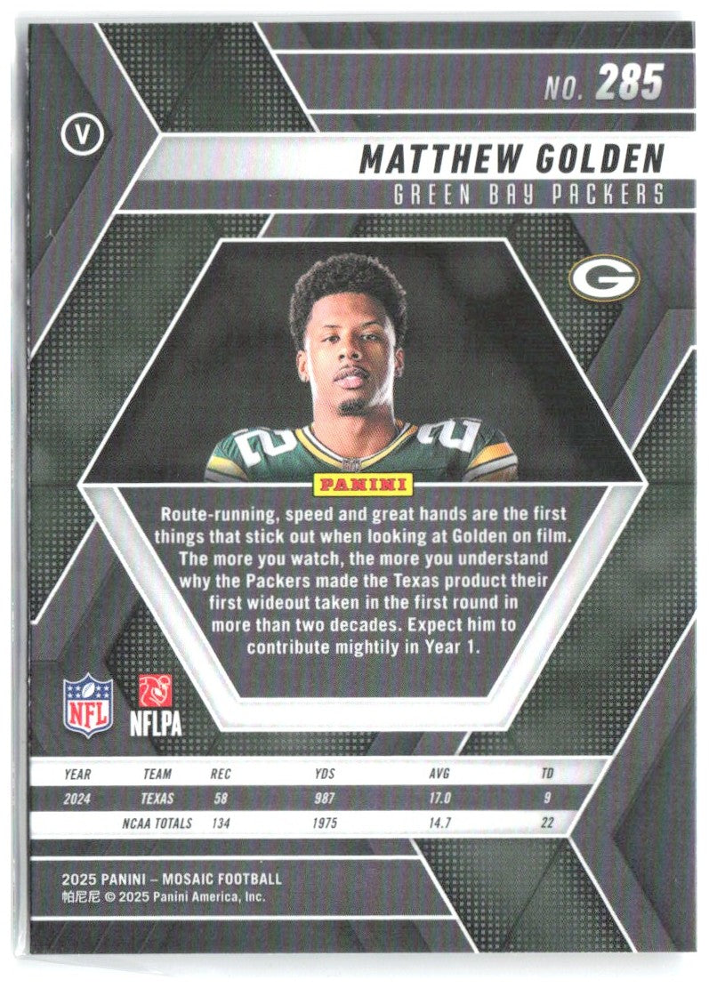 Matthew Golden Panini Mosaic 285 2025 Green Bay Packers RC