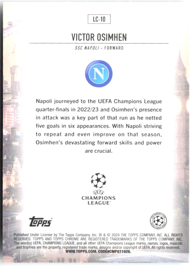 Victor Osimhen Topps Chrome UEFA Club Competitions London Calling LC-10 2023-24