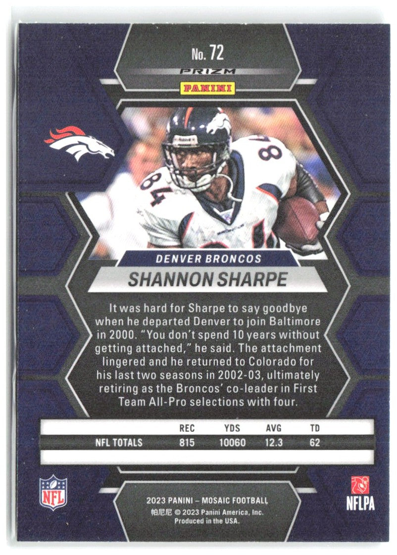 Shannon Sharpe Panini Mosaic - Green Mosaic 72 2023 Denver Broncos