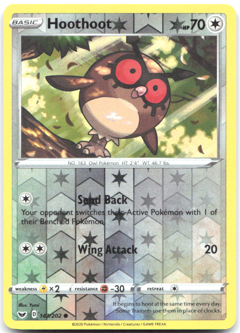 Hoothoot Reverse Holo SWSH01 Sword & Shield Base Set 143/202 NM Sumiyoshi Kizuki